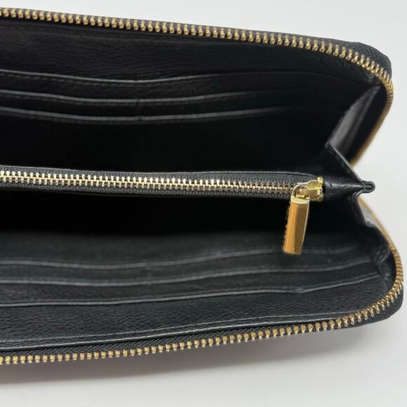 Tory Burch Amanda Zip Continental Wallet Black Pebbled Leather Gold Logo EUC - Picture 6 of 8
